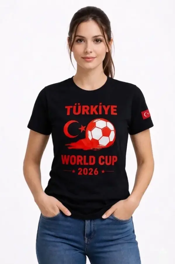 Türkiye World Cup 2026 Baskılı Tişört Futbol Temalı Forma T-Shirt - Siyah - 3