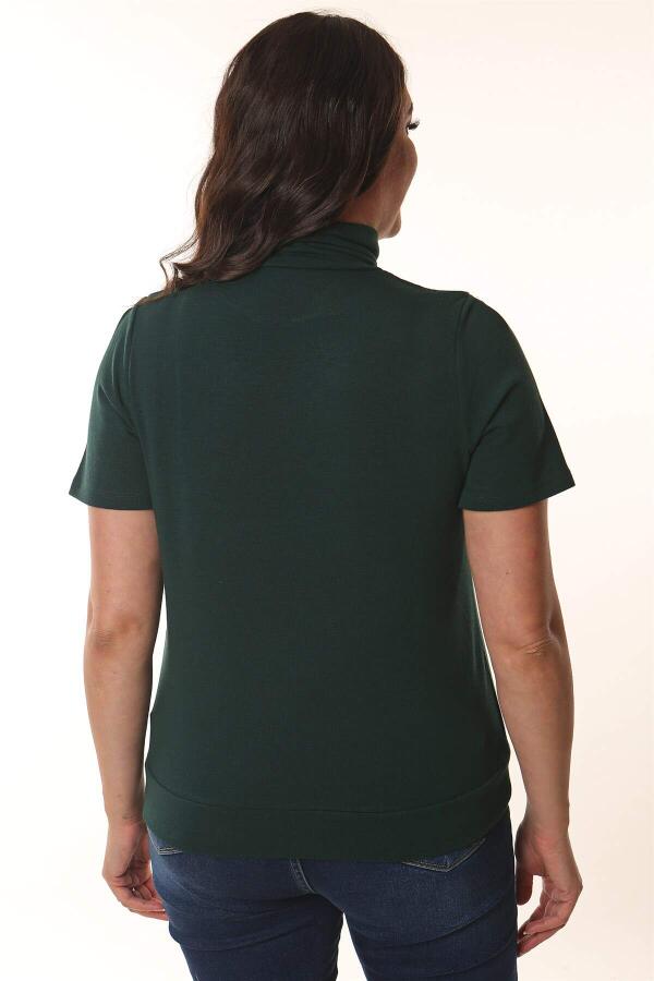 Turtleneck Short Sleeve Green Knitwear Blouse - 4