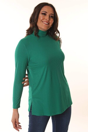 Turtleneck Striped Plus Size Oil Green Knitwear - 4
