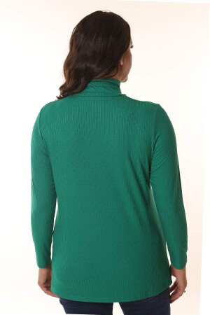 Turtleneck Striped Plus Size Oil Green Knitwear - 5