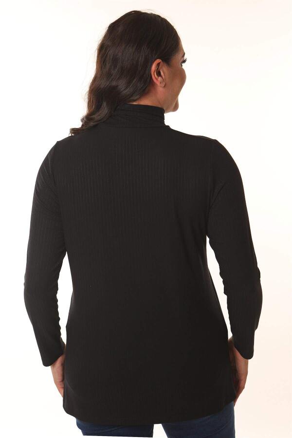 Turtleneck Striped Plus Size Black Knitwear - 5