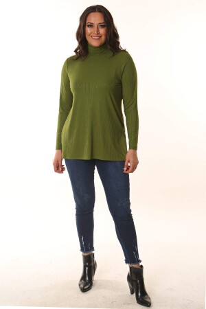 Turtleneck Striped Plus Size Green Knitwear - 2
