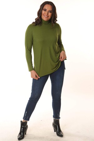 Turtleneck Striped Plus Size Green Knitwear - 4