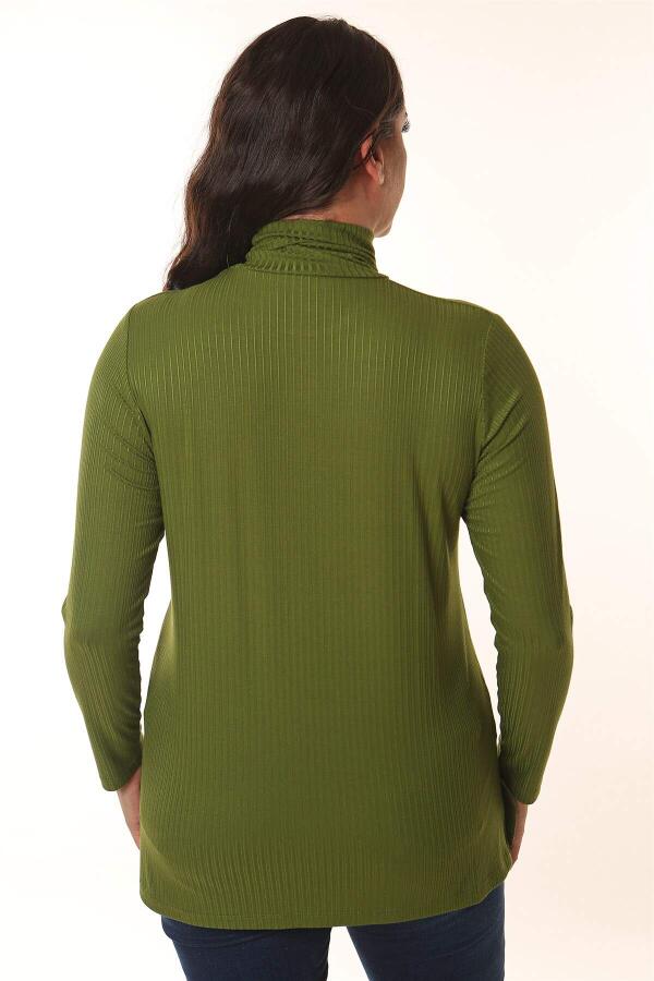 Turtleneck Striped Plus Size Green Knitwear - 5