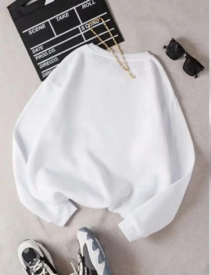 Üç İplik Biskilet Yaka Basic SweatShirt - Beyaz - ANGELINO BuyukBedeniz