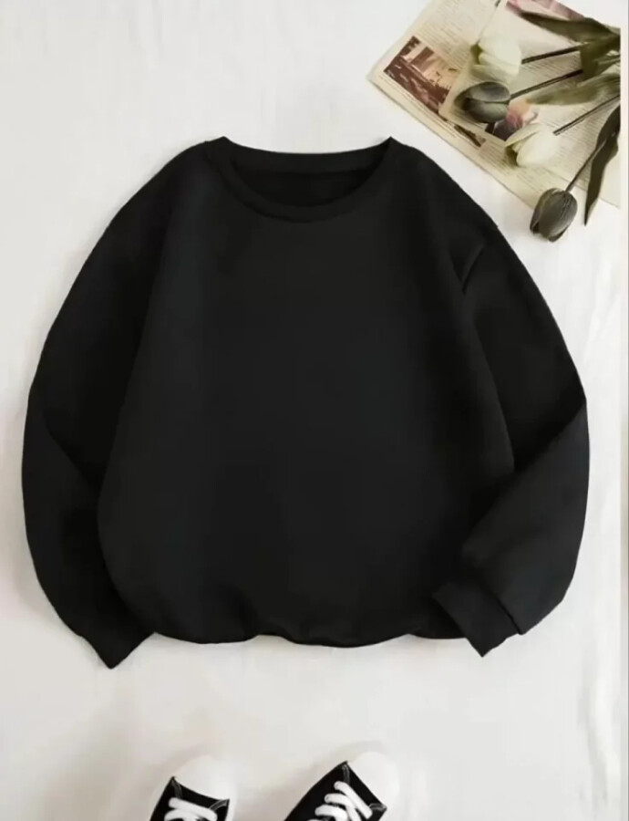Üç İplik Biskilet Yaka Basic SweatShirt - Siyah - ANGELINO BuyukBedeniz