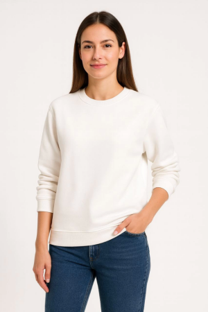 Üç İplik Düz Bisiklet Yaka SweatShirt - Beyaz - 1