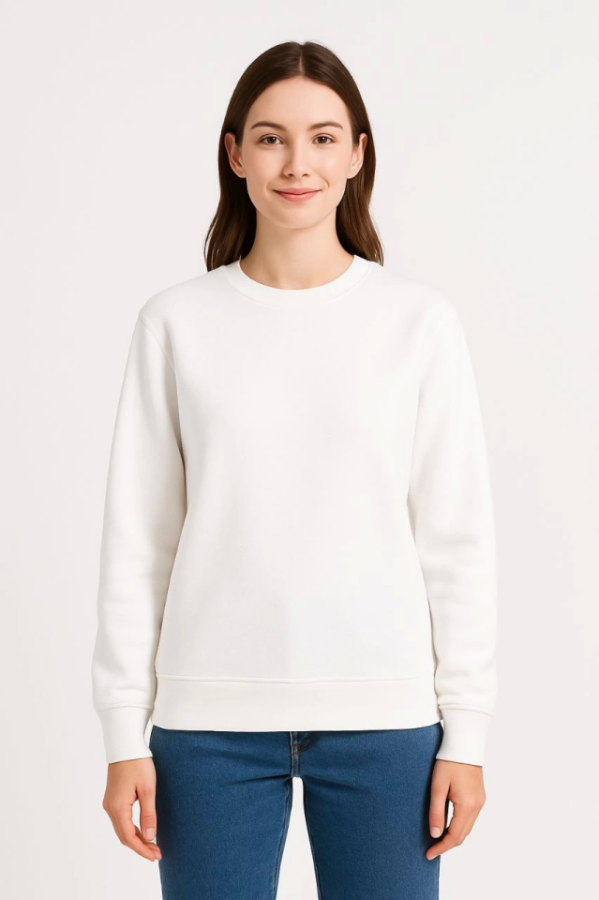 Üç İplik Düz Bisiklet Yaka SweatShirt - Beyaz - 2