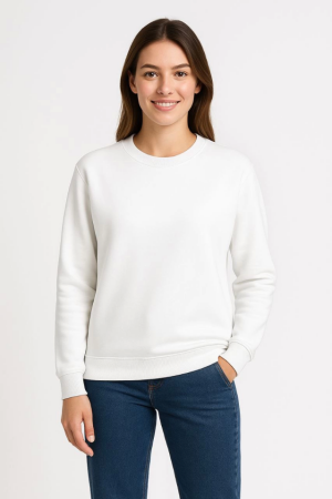 Üç İplik Düz Bisiklet Yaka SweatShirt - Beyaz - 3
