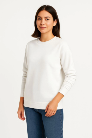 Üç İplik Düz Bisiklet Yaka SweatShirt - Beyaz - 4