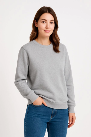 Üç İplik Düz Bisiklet Yaka SweatShirt - Gri - 1