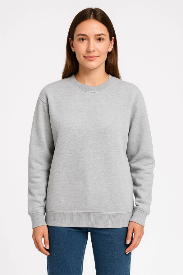 Üç İplik Düz Bisiklet Yaka SweatShirt - Gri - 2