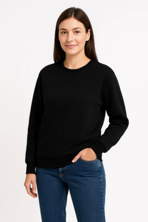 Üç İplik Düz Bisiklet Yaka SweatShirt - Siyah - 1
