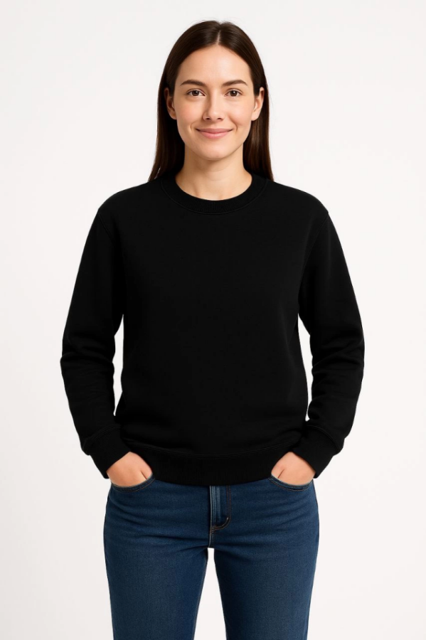 Üç İplik Düz Bisiklet Yaka SweatShirt - Siyah - 2