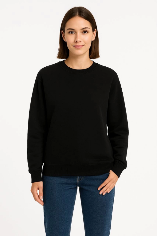 Üç İplik Düz Bisiklet Yaka SweatShirt - Siyah - 4
