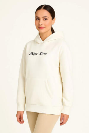 Üç İplik Kapşonlu ön Ve Arka Baskılı SweatShirt Hoodie- Beyaz - 2