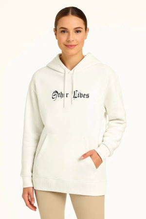 Üç İplik Kapşonlu ön Ve Arka Baskılı SweatShirt Hoodie- Beyaz - 4