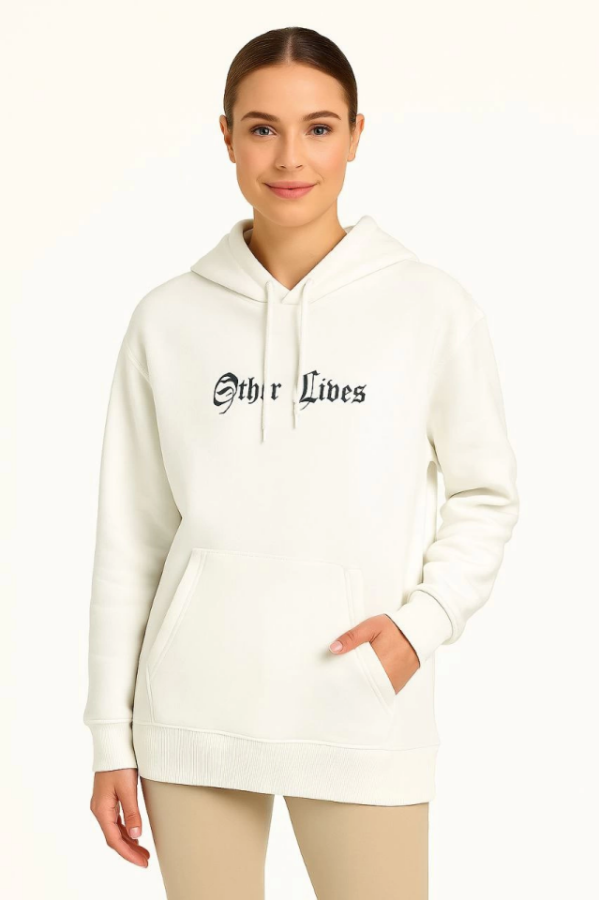 Üç İplik Kapşonlu ön Ve Arka Baskılı SweatShirt Hoodie- Beyaz - 4