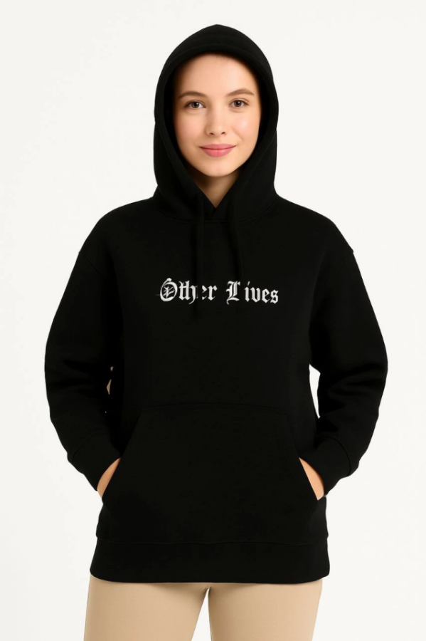 Üç İplik Kapşonlu ön Ve Arka Baskılı SweatShirt Hoodie- Siyah - 1