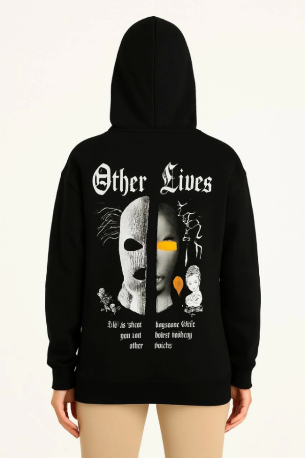 Üç İplik Kapşonlu ön Ve Arka Baskılı SweatShirt Hoodie- Siyah - 2