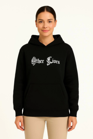 Üç İplik Kapşonlu ön Ve Arka Baskılı SweatShirt Hoodie- Siyah - 3