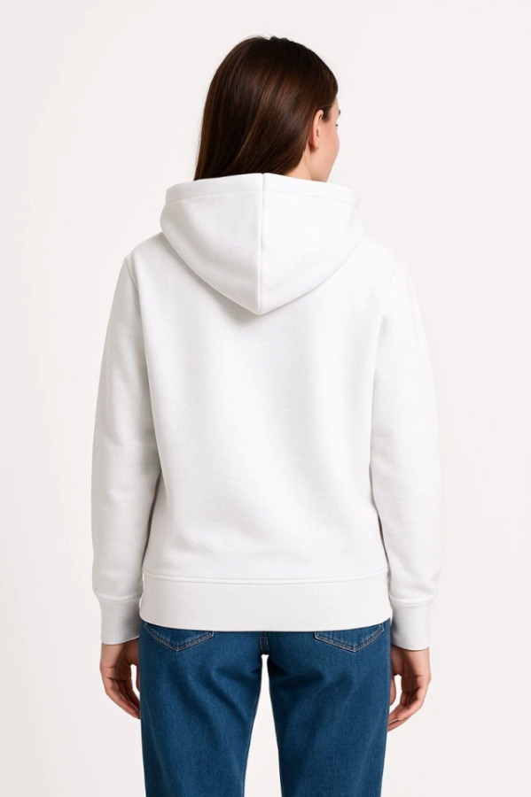 Üç İplik Kapüşonlu Kanguru Çepli SweatShirt Hoodie - Beyaz - 2