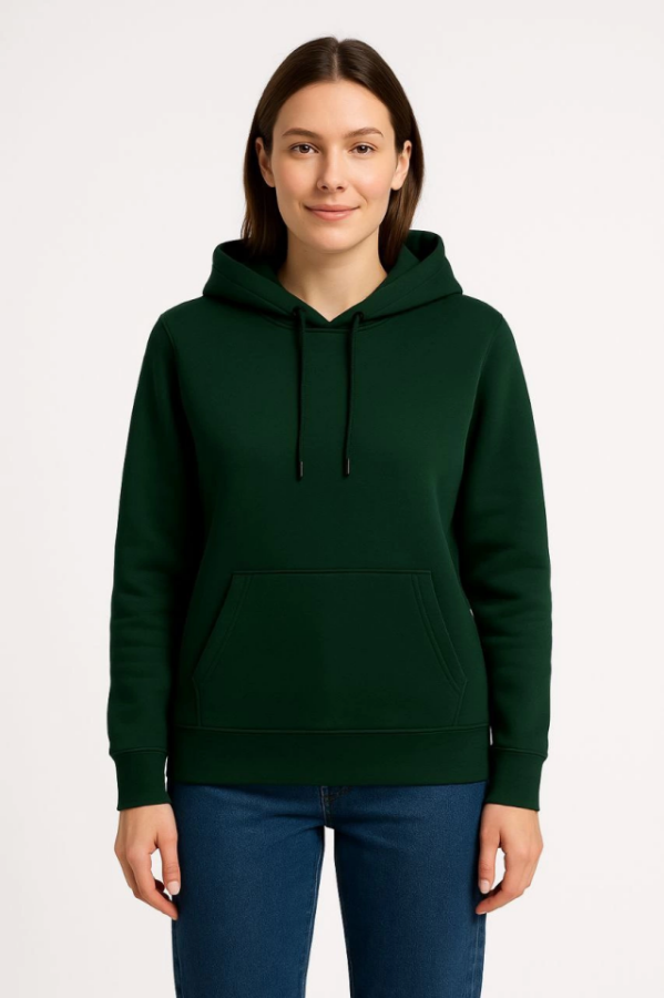 Üç İplik Kapüşonlu Kanguru Çepli SweatShirt Hoodie - Haki - 3