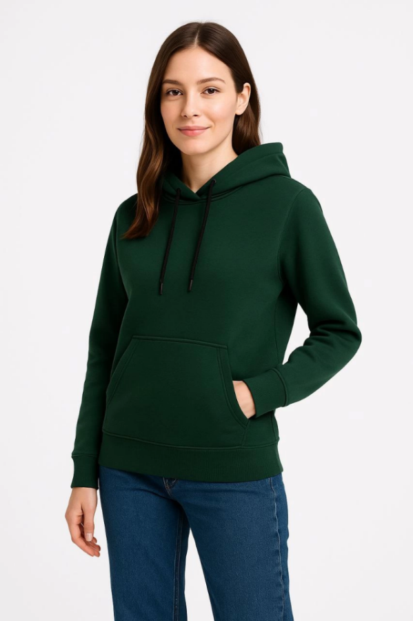 Üç İplik Kapüşonlu Kanguru Çepli SweatShirt Hoodie - Haki - 1