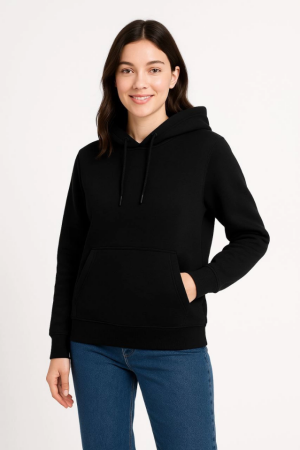 Üç İplik Kapüşonlu Kanguru Çepli SweatShirt Hoodie - Siyah - 4