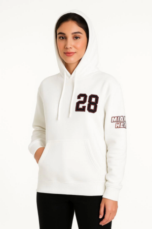 Üç İplik Kapüşonlu Ön Ve Arka Baskılı SweatShirt Hoodie - Beyaz - 4