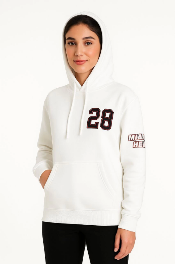Üç İplik Kapüşonlu Ön Ve Arka Baskılı SweatShirt Hoodie - Beyaz - 4