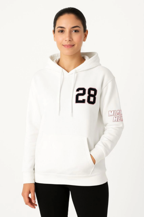 Üç İplik Kapüşonlu Ön Ve Arka Baskılı SweatShirt Hoodie - Beyaz - 1
