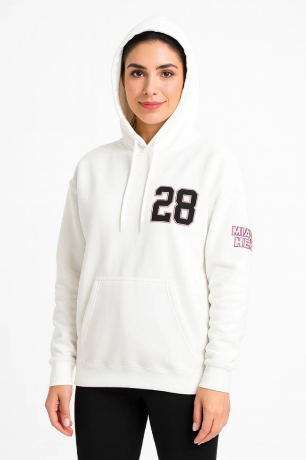 Üç İplik Kapüşonlu Ön Ve Arka Baskılı SweatShirt Hoodie - Beyaz - 2