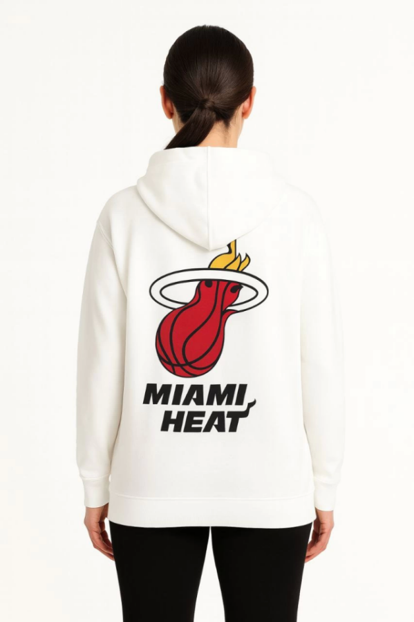 Üç İplik Kapüşonlu Ön Ve Arka Baskılı SweatShirt Hoodie - Beyaz - 3