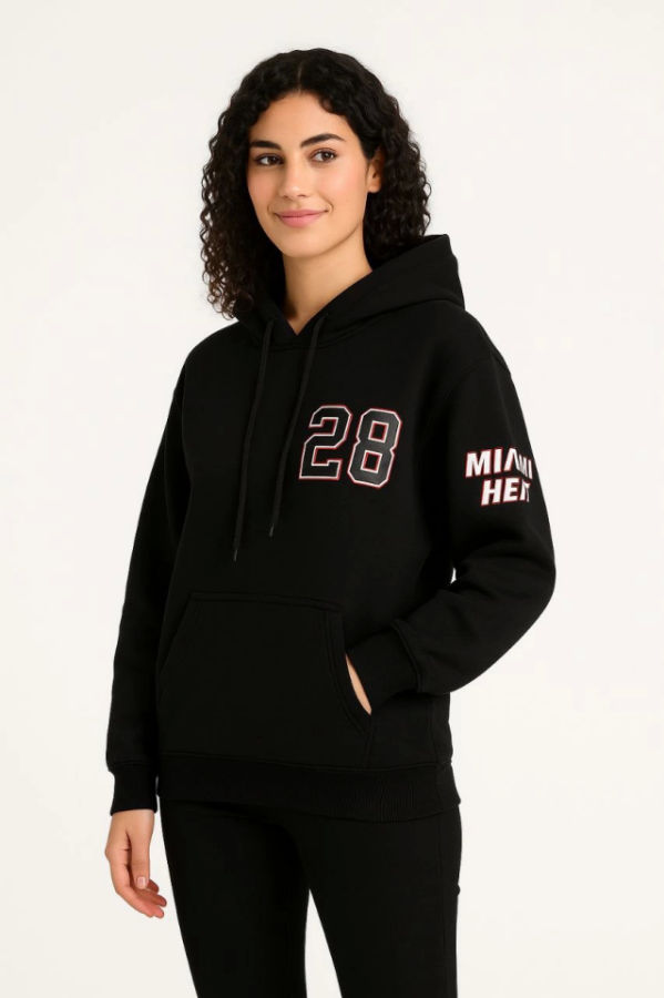 Üç İplik Kapüşonlu Ön Ve Arka Baskılı SweatShirt Hoodie - Siyah - 4