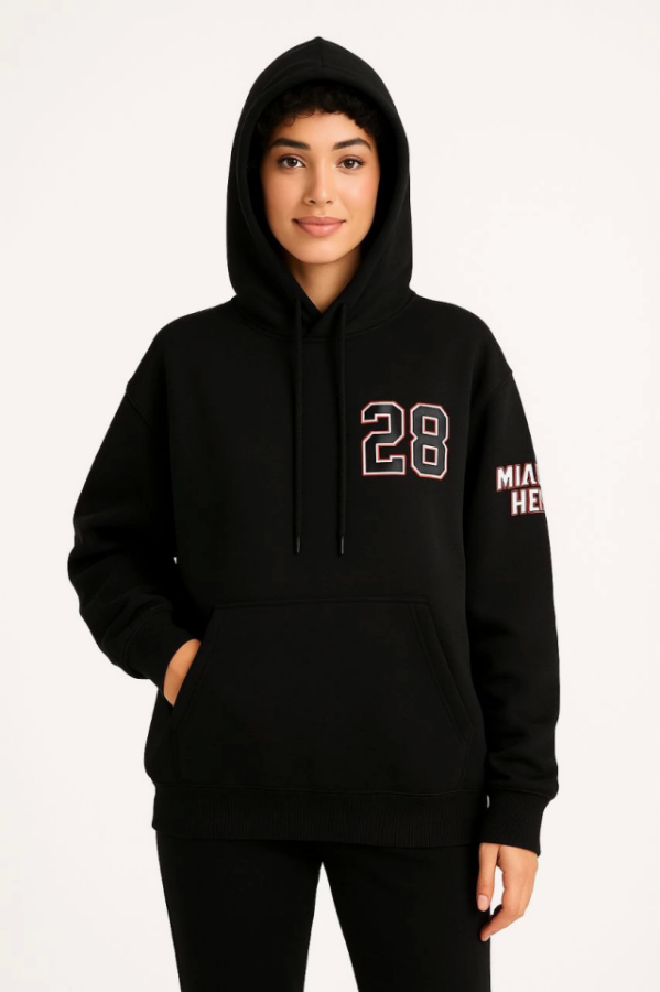 Üç İplik Kapüşonlu Ön Ve Arka Baskılı SweatShirt Hoodie - Siyah - 1