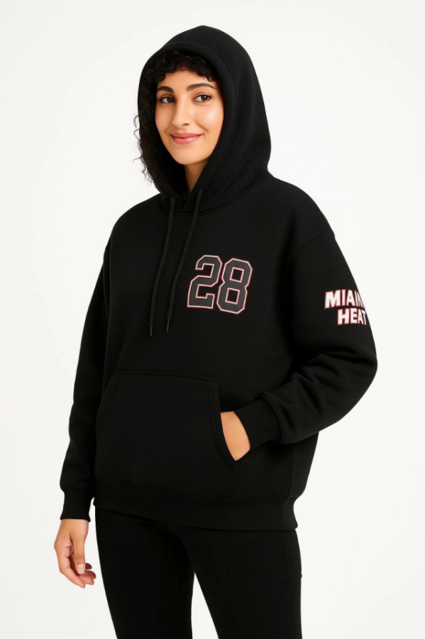 Üç İplik Kapüşonlu Ön Ve Arka Baskılı SweatShirt Hoodie - Siyah - 3