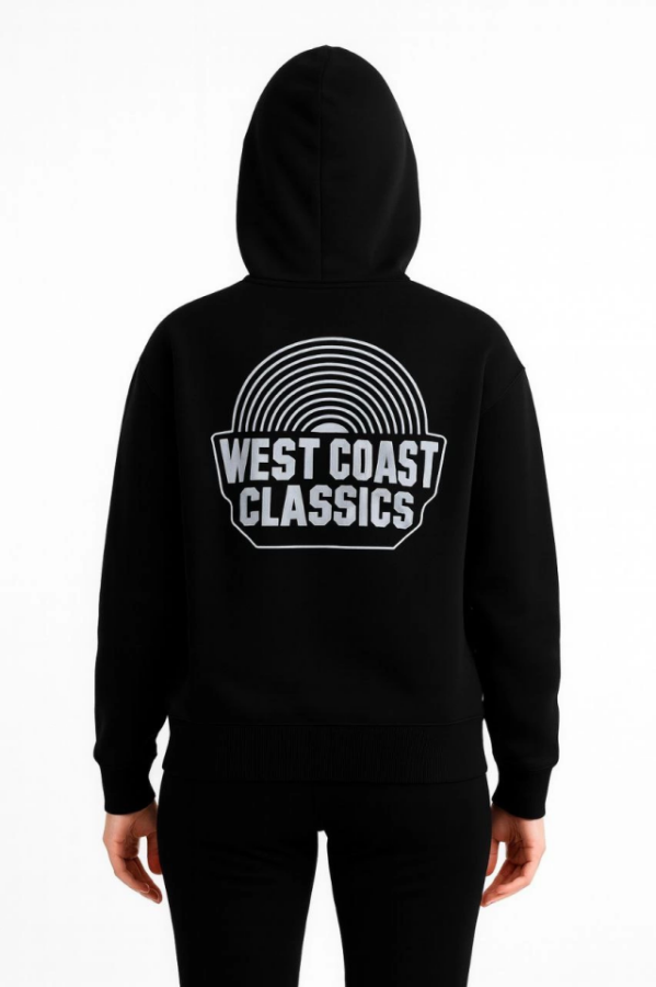 Üç İplik Kapüşonlu Ön Ve Arka Baskılı SweatShirt Hoodie - Siyah - 4