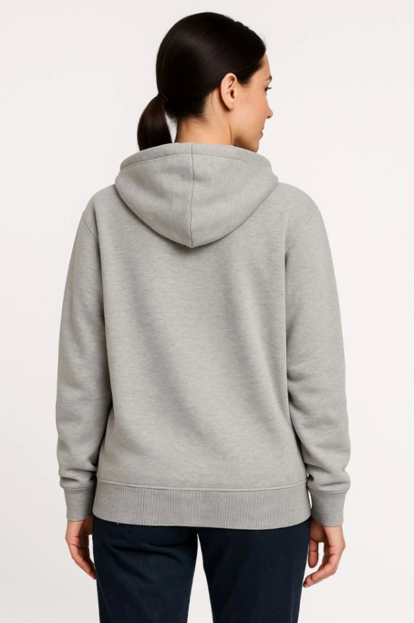 Üç İplik Kapüşonlu Tam Fermuarlı Kanguru Çepli SweatShirt Hoodie - Gri - 2