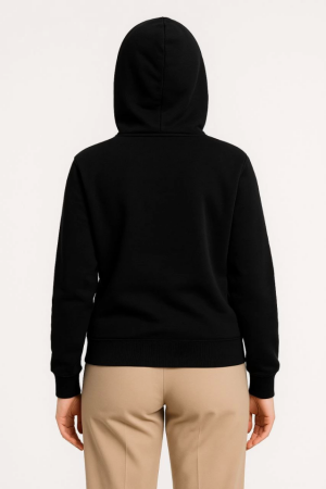 Üç İplik Kapüşonlu Tam Fermuarlı Kanguru Çepli SweatShirt Hoodie - Siyah - 3
