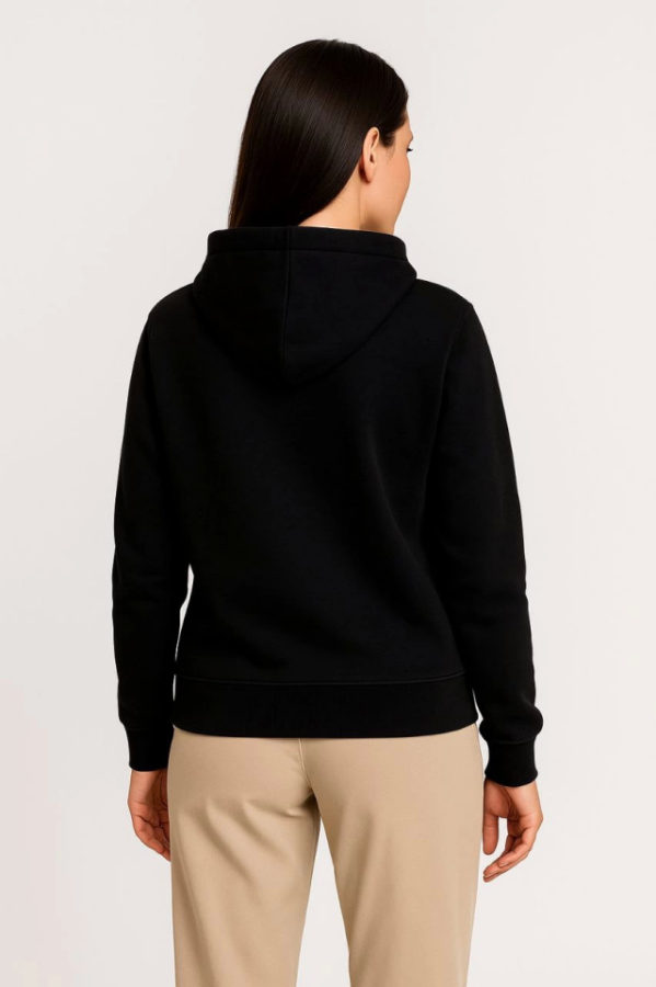 Üç İplik Kapüşonlu Tam Fermuarlı Kanguru Çepli SweatShirt Hoodie - Siyah - 4