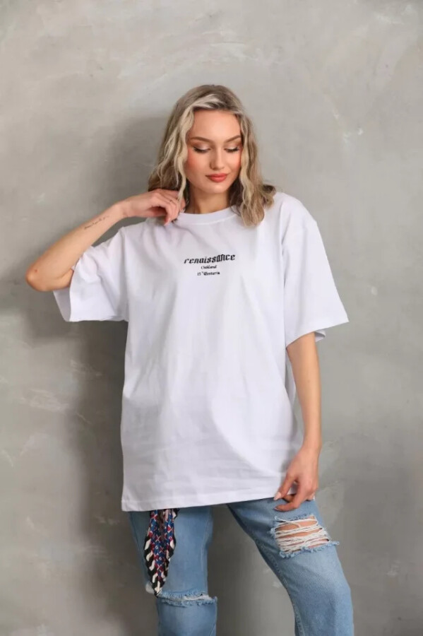 Unisex Baskılı Oversize T-Shirt - Beyaz - ANGELINO BuyukBedeniz
