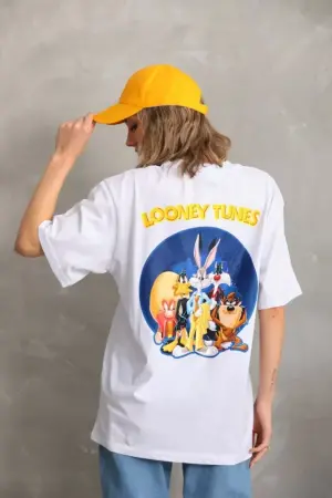 Unisex Baskılı Oversize T-Shirt - Beyaz - 1