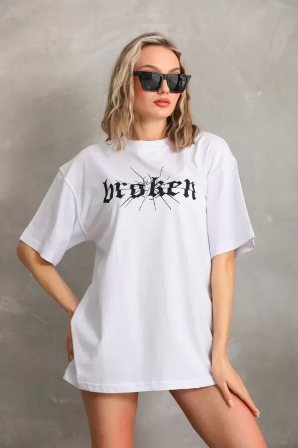 Unisex Baskılı Oversize T-Shirt - Beyaz - ANGELINO BuyukBedeniz