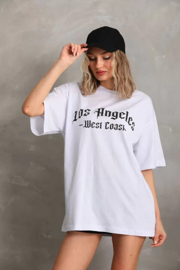 Unisex Baskılı Oversize T-Shirt - Beyaz - ANGELINO BuyukBedeniz