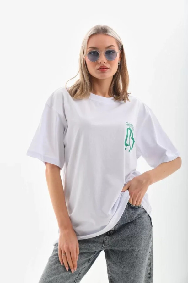 Unisex Baskılı Oversize T-Shirt - Beyaz - ANGELINO BuyukBedeniz