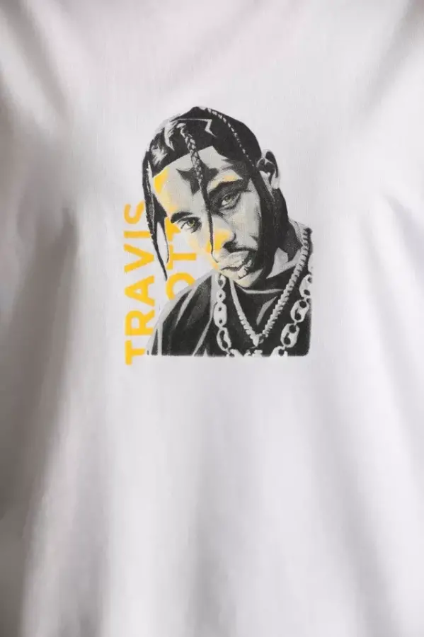 Unisex Baskılı Oversize T-Shirt - Beyaz - 3