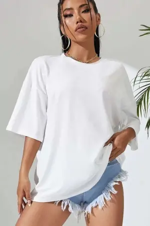 Unisex Baskılı Oversize T-Shirt - Beyaz - ANGELINO BuyukBedeniz (1)