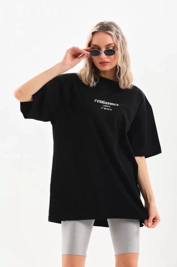 Unisex Baskılı Oversize T-Shirt - Siyah - ANGELINO BuyukBedeniz