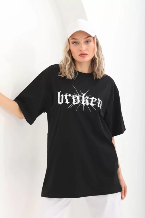 Unisex Baskılı Oversize T-Shirt - Siyah - ANGELINO BuyukBedeniz